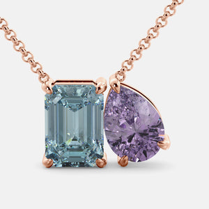 Toi et Moi necklace with an emerald-cut Aquamarine and a pear-cut gemstone.