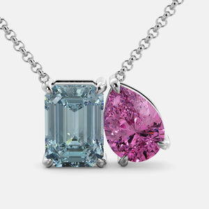 Toi et Moi necklace with an emerald-cut Aquamarine and a pear-cut gemstone.