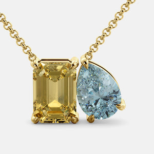 Toi et Moi necklace with an emerald-cut Citrine and a pear-cut gemstone.