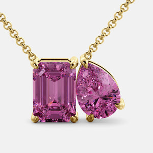 Toi et Moi necklace with an emerald-cut Pink Sapphire and a pear-cut gemstone.