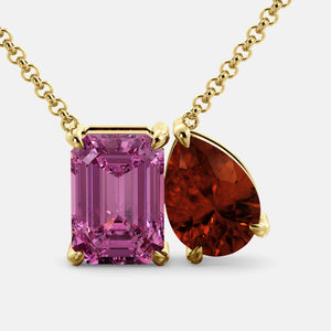 Toi et Moi necklace with an emerald-cut Pink Sapphire and a pear-cut gemstone.