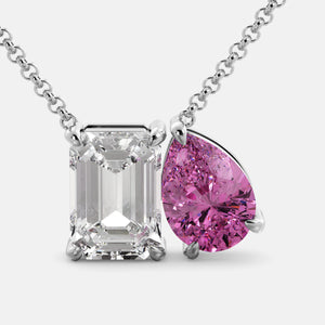 Toi et Moi necklace with an emerald-cut Diamond and a pear-cut White Topaz.