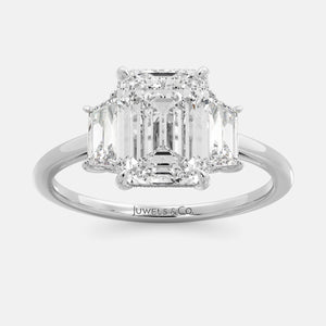 Embrace Opulence: The Julia Emerald Solitaire Diamond Ring with Tapered Baguettes