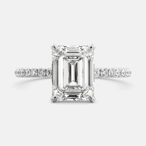 Emerald Solitaire Diamond Ring with Pavé