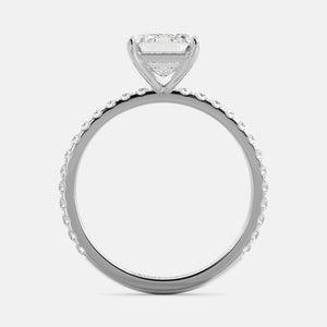 Emerald Solitaire Diamond Ring with Pavé