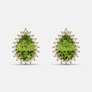 Green Peridot Pear-Cut Halo Studs