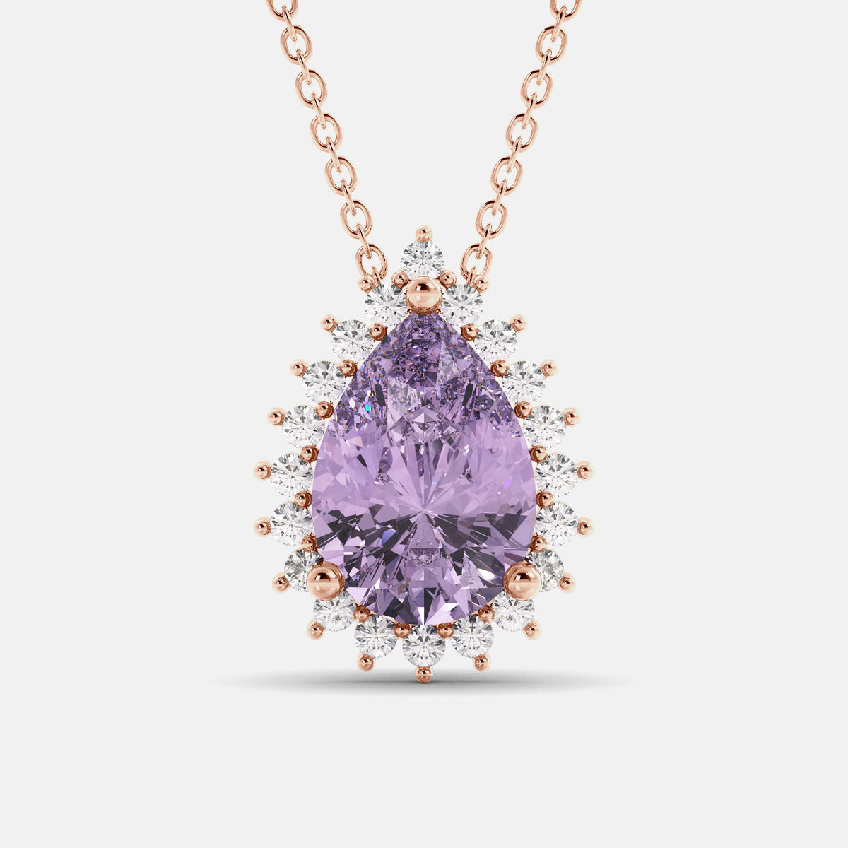 Amethyst Pear-Cut Halo Necklace