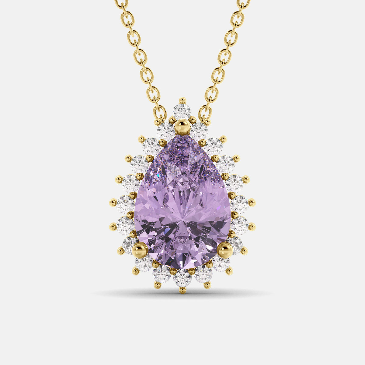 Amethyst Pear-Cut Halo Necklace