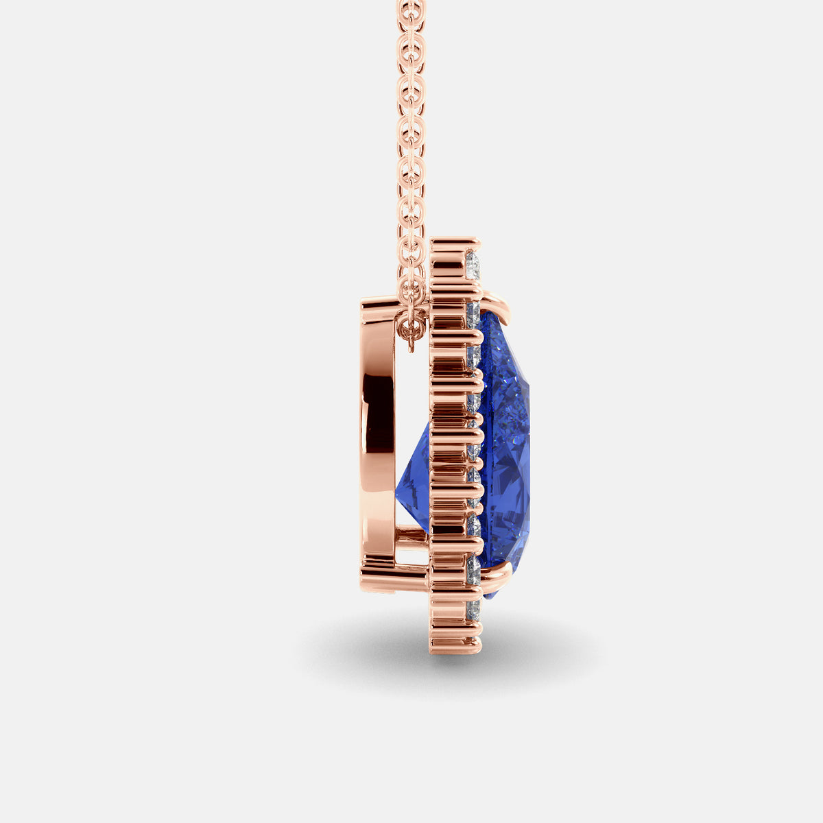 Blue Sapphire Pear-Cut Halo Necklace