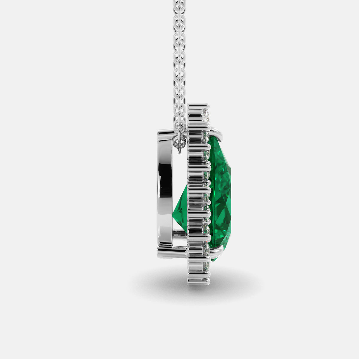 Emerald Pear-Cut Halo Necklace