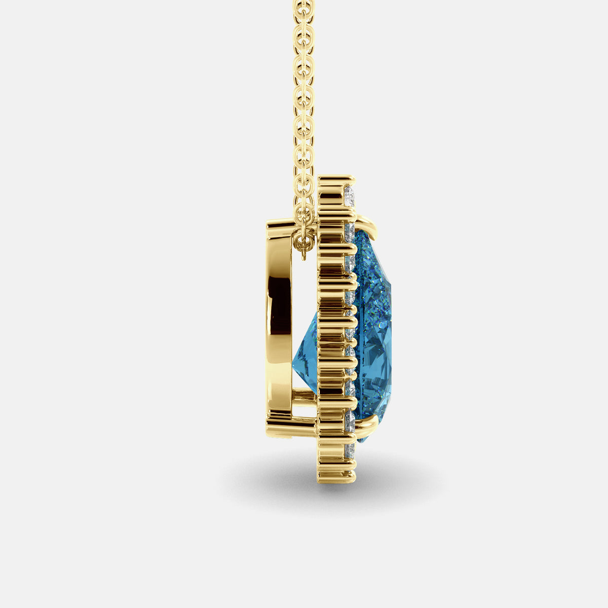 London Blue Topaz Pear-Cut Halo Necklace