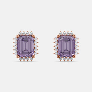 Amethyst Emerald-Cut Halo Earrings