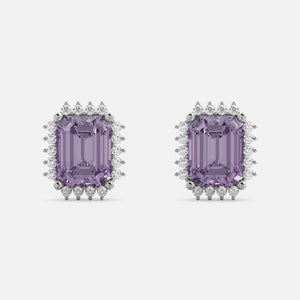 Amethyst Emerald-Cut Halo Earrings
