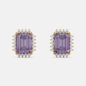 Amethyst Emerald-Cut Halo Earrings