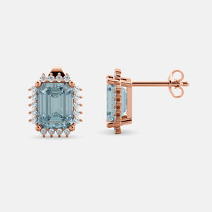 Diamond Emerald-Cut Halo Earrings