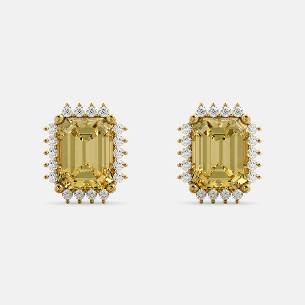 Citrine Emerald-Cut Halo Stud Earrings Juwels Co - Main Image