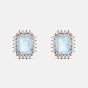 Diamond Emerald-Cut Halo Earrings
