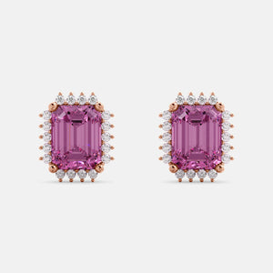 Diamond Emerald-Cut Halo Earrings