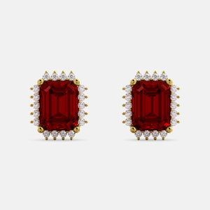 Diamond Emerald-Cut Halo Earrings