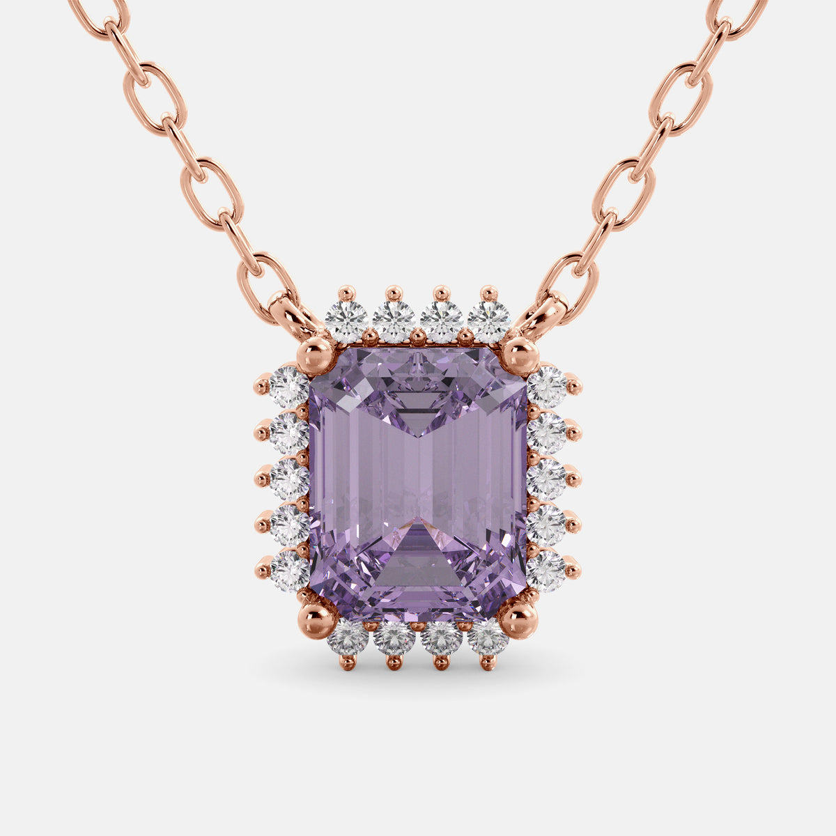 Amethyst Emerald- Cut Halo Necklace