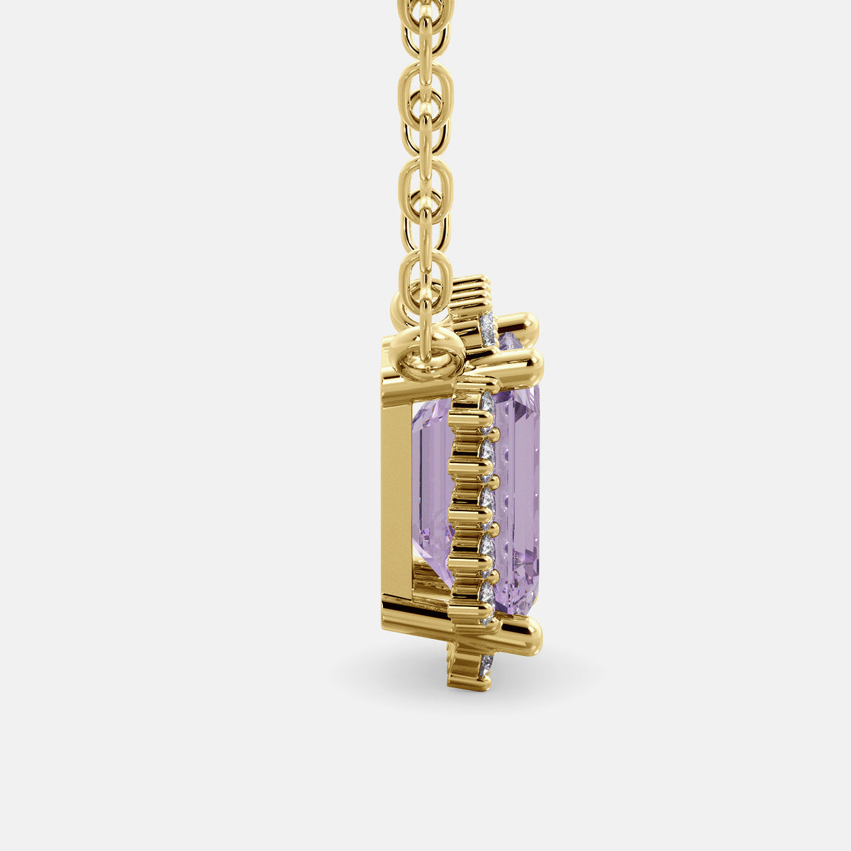 Amethyst Emerald- Cut Halo Necklace