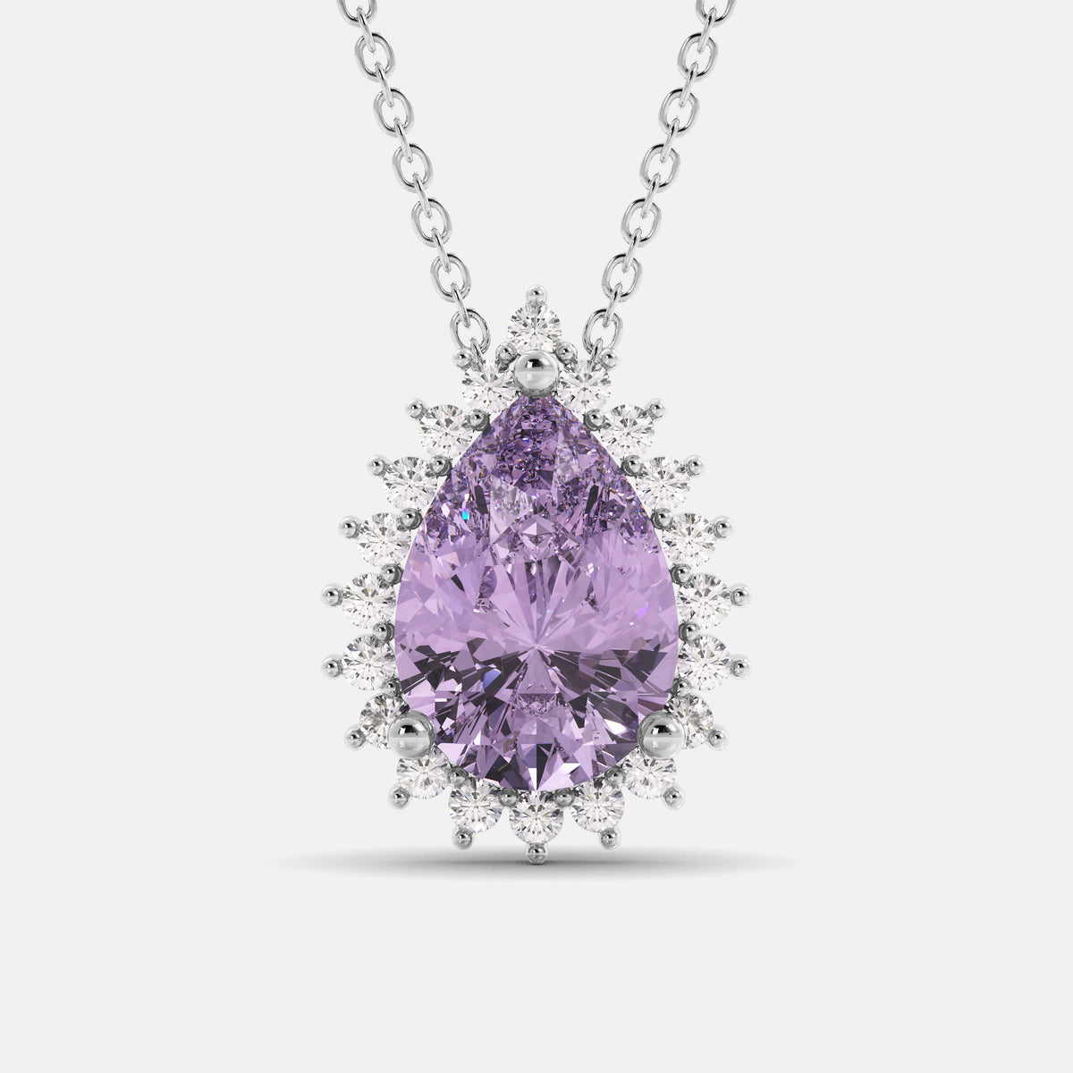 Amethyst Pear-Cut Halo Necklace
