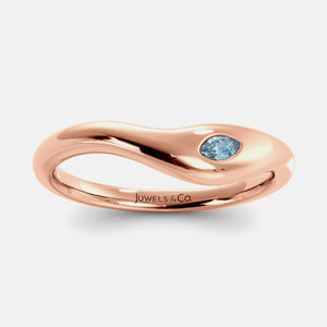 Deep Sea Wave Ring in 14K rose gold with marquise aquamarine