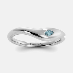 Deep Sea Wave Ring in 14K white gold with marquise aquamarine