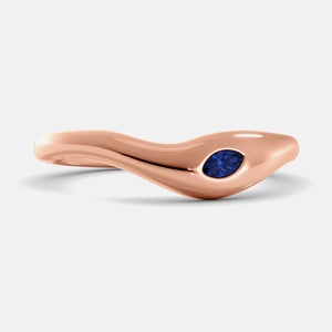 Deep Sea Wave Ring in 14K rose gold with marquise blue sapphire