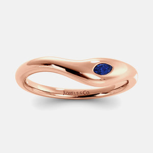 Deep Sea Wave Ring in 14K rose gold with marquise blue sapphire