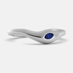 Deep Sea Wave Ring in 14K white gold with marquise blue sapphire