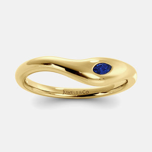 Deep Sea Wave Ring with marquise blue sapphire