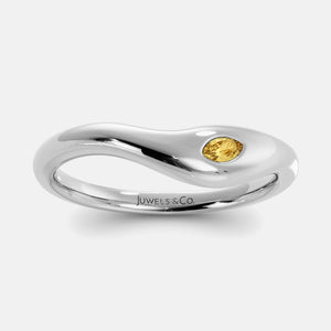 Deep Sea Wave Ring in 14K white gold with marquise citrine