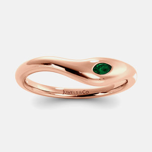 Deep Sea Wave Ring in 14K rose gold with marquise emerald