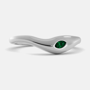 Deep Sea Wave Ring in 14K white gold with marquise emerald