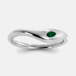 Deep Sea Wave Ring in 14K white gold with marquise emerald