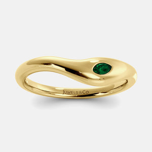 Deep Sea Wave Ring in 14K yellow gold with marquise emerald