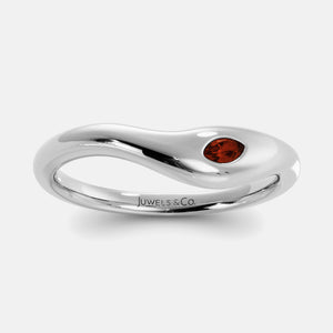 Deep Sea Wave Ring in 14K white gold with marquise garnet