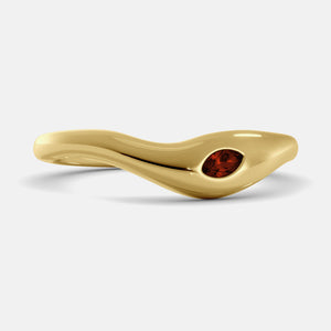 Deep Sea Wave Ring in 14K yellow gold with marquise garnet