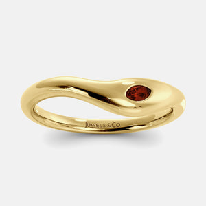Deep Sea Wave Ring in 14K yellow gold with marquise garnet