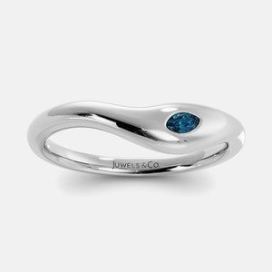 Deep Sea Wave Ring in 14K white gold with marquise London blue topaz