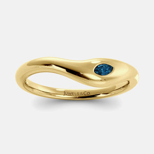 Deep Sea Wave Ring in 14K yellow gold with marquise London blue topaz