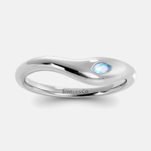 Deep Sea Wave Ring in 14K white gold with marquise moonstone
