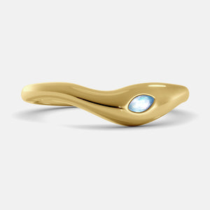 Deep Sea Wave Ring in 14K yellow gold with marquise moonstone