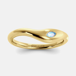 Deep Sea Wave Ring in 14K yellow gold with marquise moonstone
