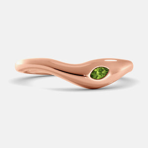 Deep Sea Wave Ring in 14K rose gold with marquise peridot