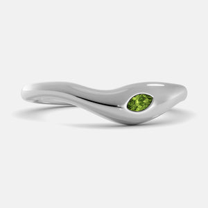 Deep Sea Wave Ring in 14K white gold with marquise peridot