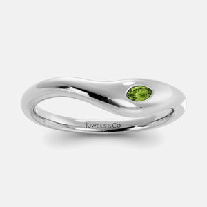 Deep Sea Wave Ring in 14K white gold with marquise peridot