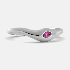 Deep Sea Wave Ring in 14K white gold with marquise pink sapphire