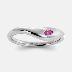 Deep Sea Wave Ring in 14K white gold with marquise pink sapphire